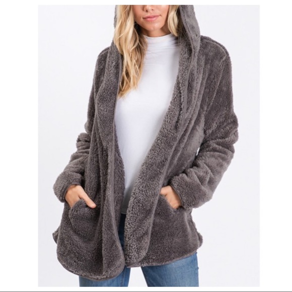 ShopEvelynne Jackets & Blazers - ✨LAST ONE ✨Charcoal grey soft Sherpa hooded jacket
